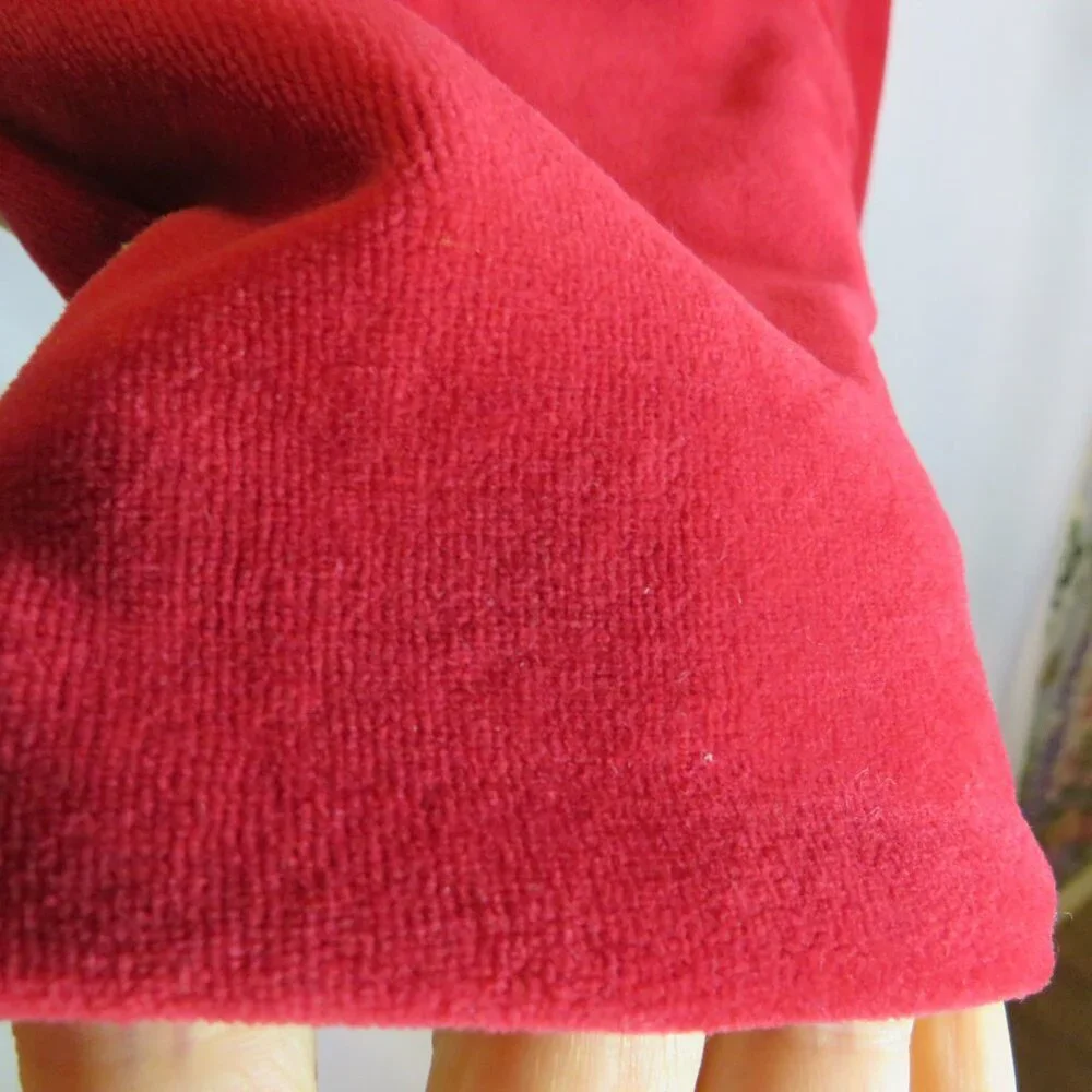 Baby Red Velour bodysuit w Roses embroidered on leg